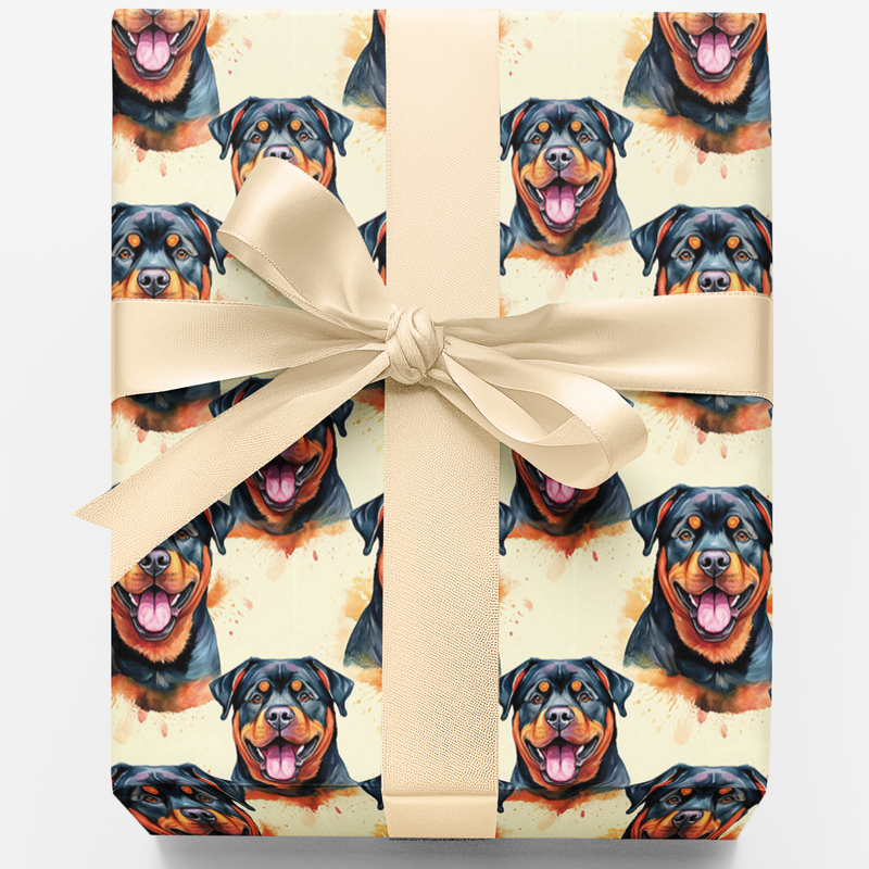 Playful Dog Face Gift Wrap, Rottweiler Wrapping Paper, Rottweiler Holiday Present Paper, Puppy Christmas Wrapping Paper, Dog Lover Gift Wrap