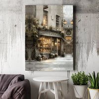 Snowy Street Oil Painting Print, Victorian Winter Toy Shop Canvas Wall Art, Vintage Christmas Wall Art, Holiday Printable Digital Download