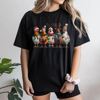 Humorous Farm Animal Holiday Tee, Christmas Chicken T-Shirt, Adorable Chicken Lights Graphic Shirt, Festive Xmas Hen Tee, Farmer Christmas Present