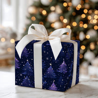 Purple Blue Tree Gift Wrap, Starry Night Forest Wrapping Paper, Celestial Christmas Wrapping Paper, Magical Winter Holiday Gift Wrap