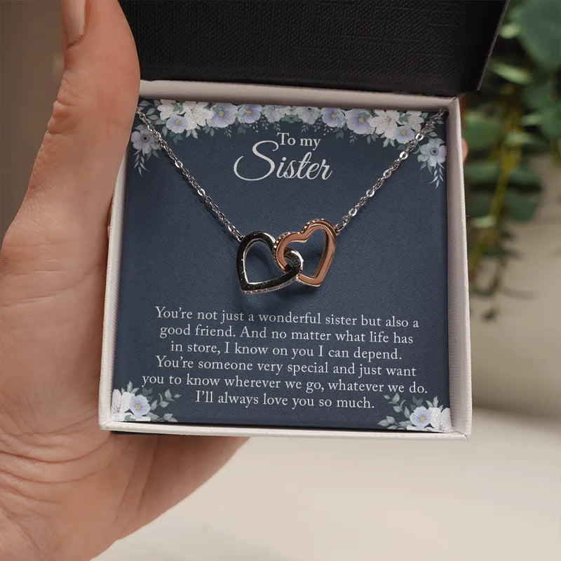 Polished Surgical Steel Sister Pendant, Sister Interlocking Hearts Necklace, Meaningful Sister Jewelry, Birthday Christmas Present for Her