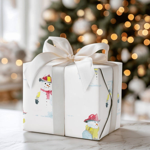 First Responder Gift Wrap, Firefighter Snowman Wrapping Paper, Watercolor Snowman Wrapping Paper, Adorable Christmas Firefigh