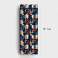 Starry Yarn Santa Claus Wrapping Paper, Knitting Santa Wrapping Paper, Navy Blue Christmas Wrapping Paper, Crafter Holiday Gift Wrap Roll