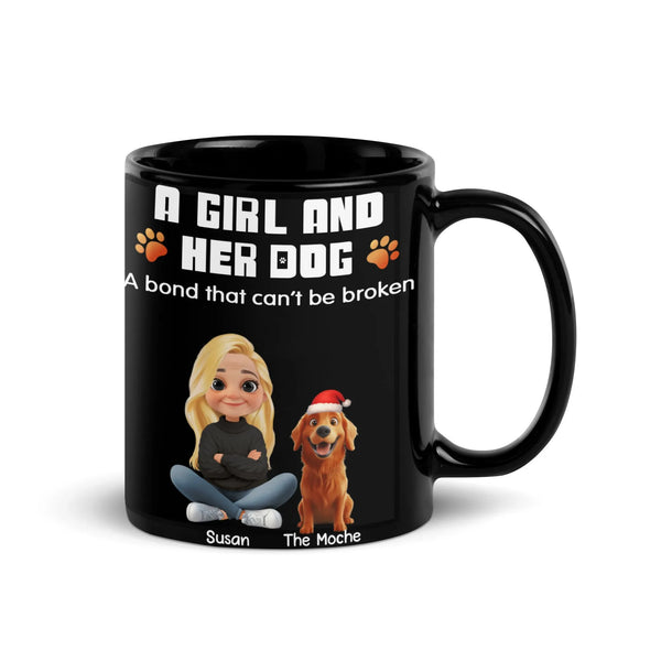 Personalized Girl and Dog Coffee Mug, Custom Dog Mom Ceramic Mug, Adorable Pet Owner Coffee Cup, Christmas Mug Present for Do