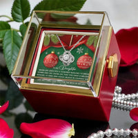 Holiday CZ Crystal Love Knot Pendant, Daughter Love Knot Necklace, Rotating Rose Box Necklace, Christmas Jewelry Present for Daughter