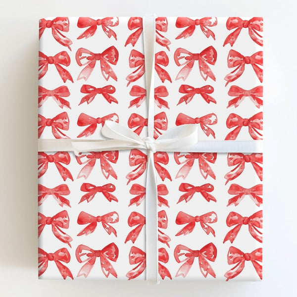 Watercolor Bows Gift Wrap, Red Bow Wrapping Paper, Festive Holiday Bow Wrapping Paper, Christmas Gift Wrap, Elegant Birthday 