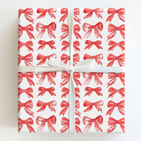 Watercolor Bows Gift Wrap, Red Bow Wrapping Paper, Festive Holiday Bow Wrapping Paper, Christmas Gift Wrap, Elegant Birthday Present Paper