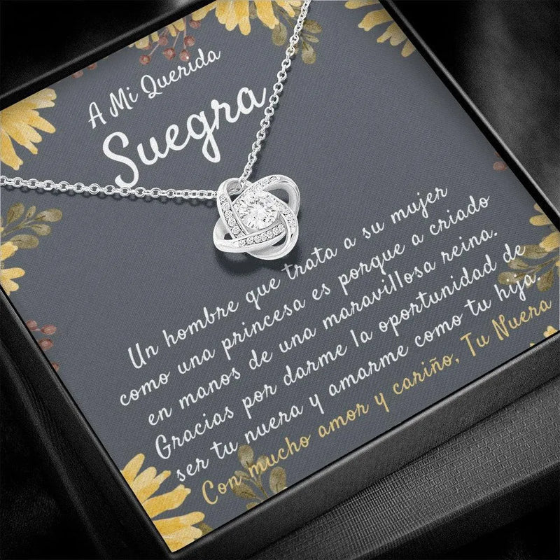 Spanish Nuera Jewelry Present, Love Knot Necklace for Mother in Law, 14k White Gold Knot Pendant Necklace, Birthday Christmas Present for Suegra
