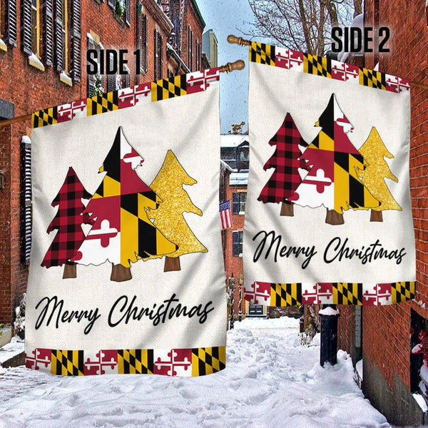 Buffalo Plaid Tree State Flag Lawn Banner, Maryland Christmas Garden Flag, Double Sided Holiday Yard Flag, Marylander Christm