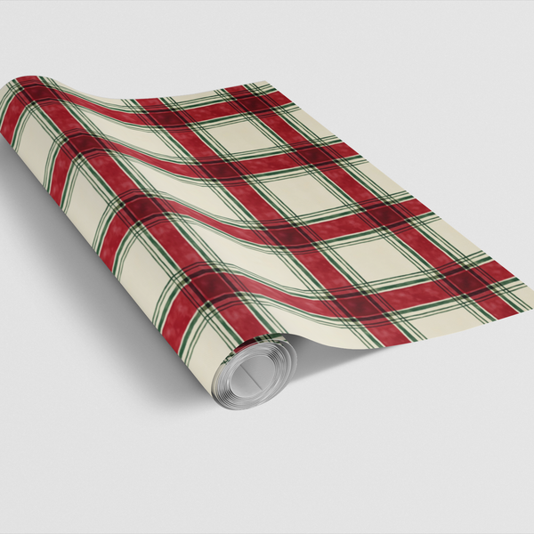 Red Green Tartan Gift Wrap, Cranberry Pines Plaid Wrapping Paper, Traditional Christmas Paper Roll, Festive Holiday Gift Wrap