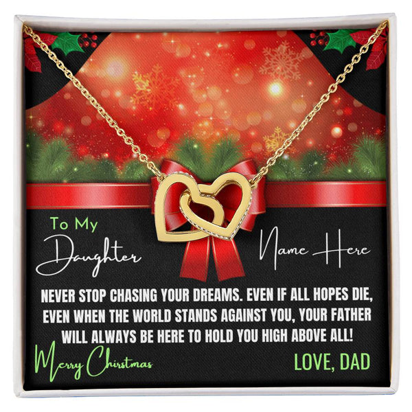 Double Heart Pendant Necklace, Daughter Interlocking Hearts Necklace from Dad, Cubic Zirconia Heart Necklace, Christmas Keeps