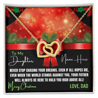 Double Heart Pendant Necklace, Daughter Interlocking Hearts Necklace from Dad, Cubic Zirconia Heart Necklace, Christmas Keepsake Present