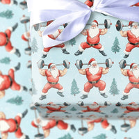 Muscular Weightlifting Santa Gift Wrap, Buff Santa Wrapping Paper, Humorous Gym Christmas Present Paper, Fitness Holiday Gift Wrapping Paper