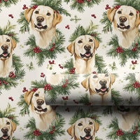 Watercolor Dog Gift Wrap, Yellow Labrador Wrapping Paper, Christmas Lab Wrapping Paper, Holiday Dog Lover Gift Wrap, Festive Labrador Paper