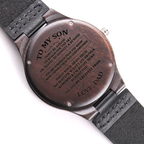 Sandalwood Keepsake Watch from Dad, Engraved Wooden Watch for Son, Wood Wrist Watch, Meaningful Birthday Christmas Watch Pres