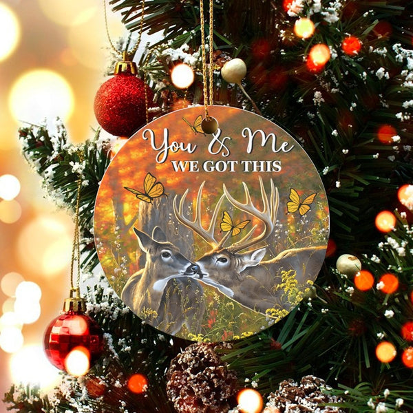 You and Me We Got This Ceramic Ornament, Kissing Deer Christmas Ornament, Romantic Nature Tree Ornament, Couples Anniversary 