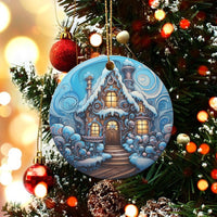 Winter Wonderland Cottage Ornament, Snowy Gingerbread House Ornament, Whimsical Gingerbread Christmas Ornament, Holiday Tree Decor Present