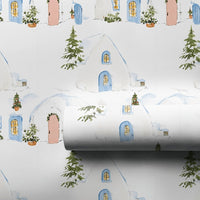 Watercolor Snow House Gift Wrap, Igloo Winter Village Wrapping Paper, Pastel Comfy Holiday Wrapping Paper, Christmas Season Gift Wrap Roll
