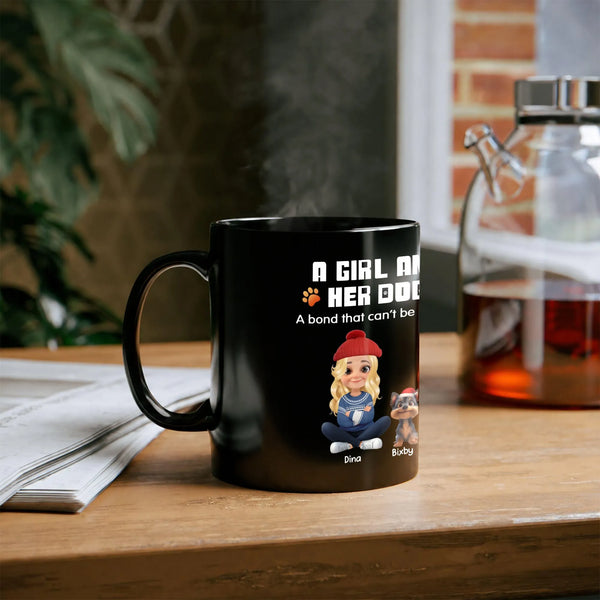Custom Cartoon Girl and Dog Coffee Cup, Personalized Dog Mom Ceramic Mug, Pet Quote Ceramic Drinkware, Christmas Present for 