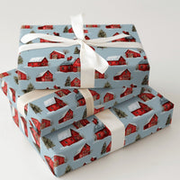 Rustic Red Farmhouse Gift Wrap, Winter Barn Christmas Wrapping Paper, Snowy Country Landscape Wrapping Paper, Holiday Festive Present Wrap