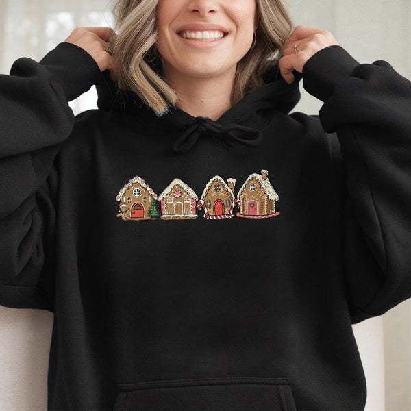 Adorable Holiday Village Hoodie, Gingerbread House Christmas Hoodie, Festive Gingerbread Winter Hoodie, Comfy Xmas Pullover S