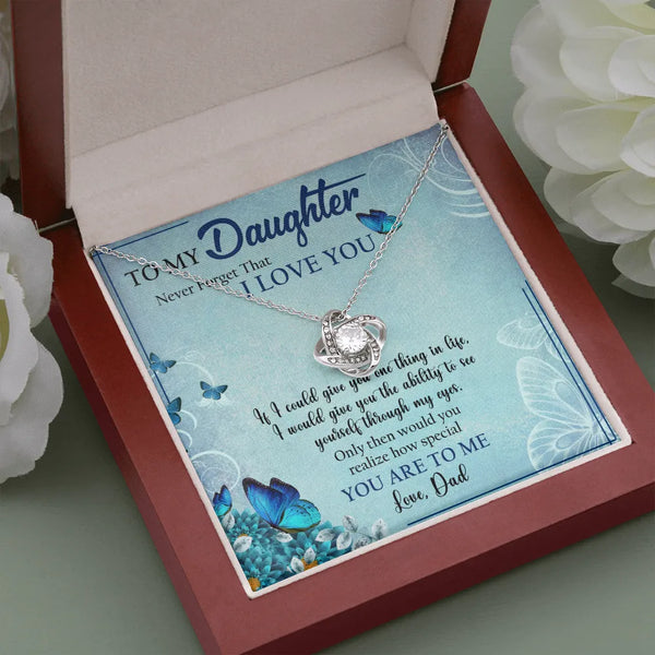 Daughter Necklace from Dad, Love Knot Necklace for Daughter, Meaningful Daughter Present, Sentimental Birthday Christmas Keep