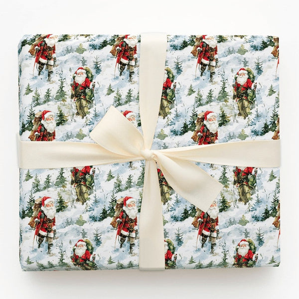 Snowy Forest Father Christmas Gift Wrap, Vintage Santa Wrapping Paper, Rustic Winter Holiday Wrapping Paper, Traditional Chri