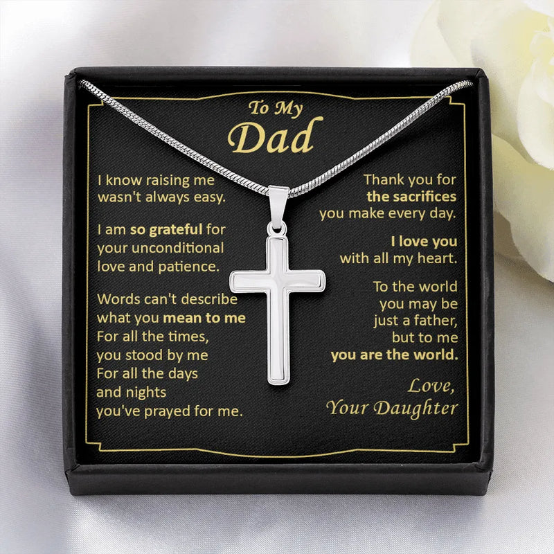 Religious Stainless Steel Cross Pendant, Cross Necklace for Dad, Sentimental Message Card Necklace, Birthday Christmas Present from Daughter