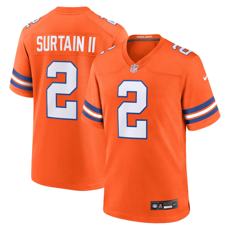 Denver Broncos Patrick Surtain II Orange Mile High Collection 1977 Throwback Player Game Jersey