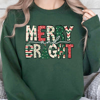 Festive Tree Graphic Sweatshirt, Merry and Bright Christmas Sweatshirt, Winter Holiday Sweatshirt, Adorable Xmas Pullover Crewneck Present