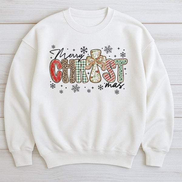 Christian Cross Holiday Shirt, Merry Christ-mas Sweatshirt, Faith Based Religious Christmas Crewneck, Winter Jesus Sweater, H