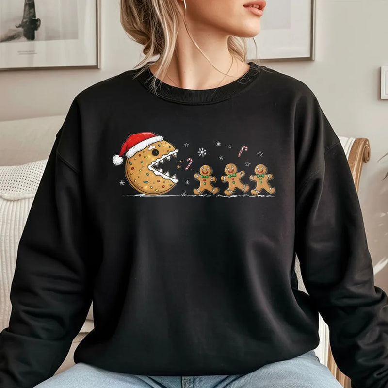 Gaming Cookie Xmas Crewneck, Retro Gamer Gingerbread Man Sweatshirt, Humorous Video Game Christmas Sweater, Gamer Holiday Present