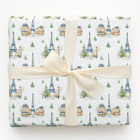 Snowy Eiffel Tower Gift Wrap, Paris Christmas Wrapping Paper, Watercolor France Holiday Wrapping Paper, Winter City Gift Wrap, Travel Paper