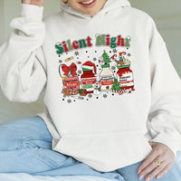 Humorous Medical Christmas Medicine Hooded Sweatshirt, Silent Night Nurse Hoodie, ICU Nurse Holiday Hoodie, Healthcare Winter Pullover Present