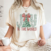 Plaid Christmas Tree Shirt, Joy to the World T-Shirt, Christian Holiday Graphic Tee, Festive Xmas Tree T-Shirt, Family Holiday Present Shirt