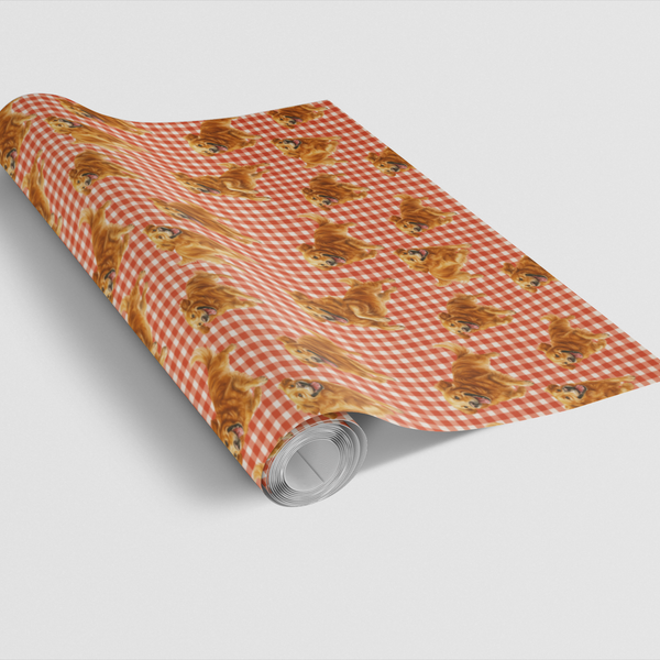 Adorable Dog Gingham Gift Wrap, Golden Retriever Wrapping Paper, Puppy Lover Birthday Wrapping Paper, Christmas Dog Wrapping 