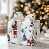 Watercolor Winter Forest Gift Wrap, Hiking Santa Wrapping Paper, Outdoor Santa Claus Christmas Wrapping Paper, Adventure Holiday Gift Wrap