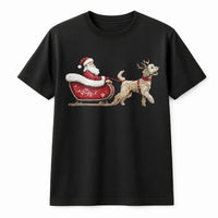 Santa Claus Sleigh Doodle Dog Graphic Tee, Goldendoodle Christmas T-Shirt, Humorous Dog Lover Xmas Shirt, Adorable Winter Pet Holiday Top