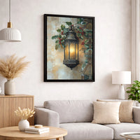 Winter Holly Berry Canvas Print, Christmas Lantern Canvas Wall Art, Glowing Holiday Scene Poster, Xmas Decor Digital Download