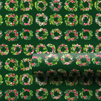 Floral Holiday Gift Wrap, Watercolor Christmas Wreath Wrapping Paper, Dark Green Botanical Wrapping Paper, Festive Winter Present Wrap Roll