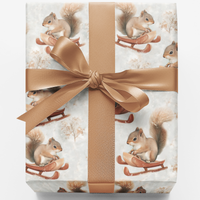 Winter Woodland Gift Wrap, Snowboarding Squirrel Wrapping Paper, Adorable Animal Christmas Wrapping Paper, Holiday Sports Present Wrap Roll
