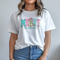 Pastel Christmas Tree Graphic Shirt, Merry Christmas T-Shirt, Aesthetic Christmas Tee, Adorable Winter Holiday Party T-Shirt, Present for Teens