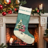 Tropical Sleigh Belles Stocking, Personalized Flamingo Christmas Stocking, Custom Pink Bird Holiday Stocking, Velboa Mantel Decor Xmas Present
