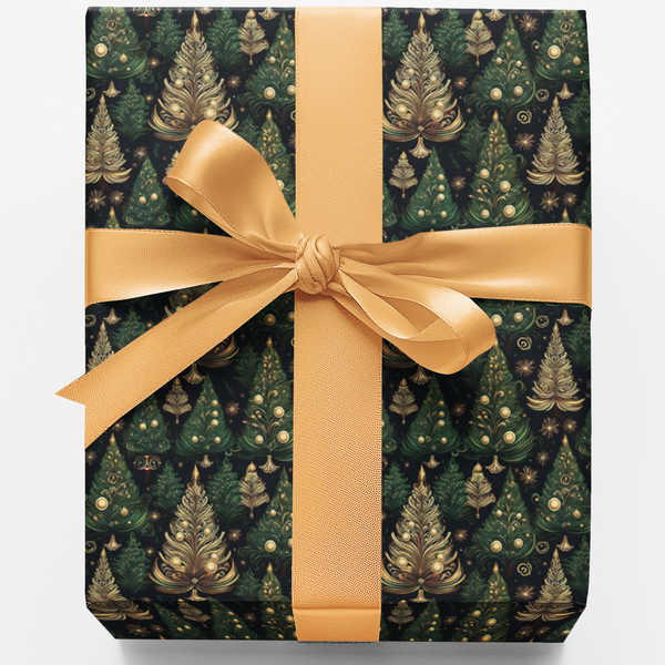 Woodland Christmas Gift Wrap Roll, Enchanted Forest Pine Tree Wrapping Paper, Winter Botanical Wrapping Paper, Holiday Presen