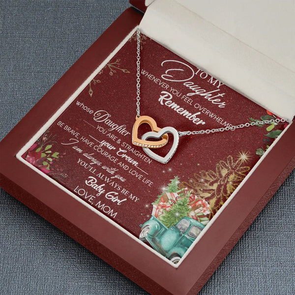 Two-Tone CZ Heart Necklace in Surgical Steel, Interlocking Heart Necklace for Daughter, Meaningful Christmas Jewelry Present 