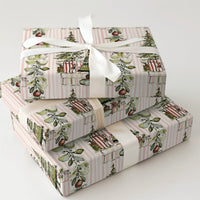 Watercolor Tree Stocking Gift Wrap, Pink Striped Christmas Wrapping Paper, Adorable Pastel Holiday Wrapping Paper, Girly Xmas Present Packaging