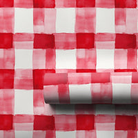 Watercolor Plaid Gift Wrap, Red Gingham Wrapping Paper, Rustic Check Wrapping Paper, Holiday Gift Wrap Roll, Christmas Present Paper