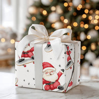 Cartoon Skater Santa Gift Wrap, Skateboarding Santa Snowflake Wrapping Paper, Whimsical Christmas Present Wrap, Fun Holiday Paper Roll