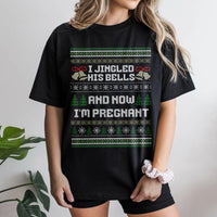Humorous Christmas Pregnancy Reveal Shirt, I Jingled His Bells and Now I'm Pregnant T-Shirt, Holiday Baby Announcement Tee, Xmas Mom Present Shirt