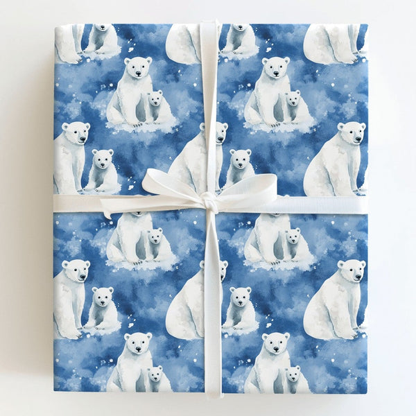 Adorable Arctic Winter Gift Wrap, Watercolor Polar Bear Wrapping Paper, Woodland Animal Gift Wrapping Paper, Christmas Birthd
